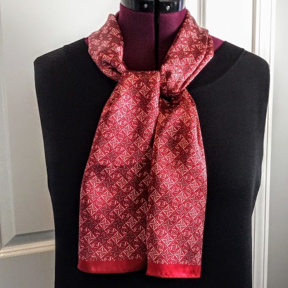 Handmade SLS Print Red Silk Oblong Scarf
